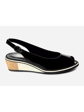 (RF) VANELi Baise Black Patent Leather Wedge Sandals Size 8.5 8-1/2 NIB